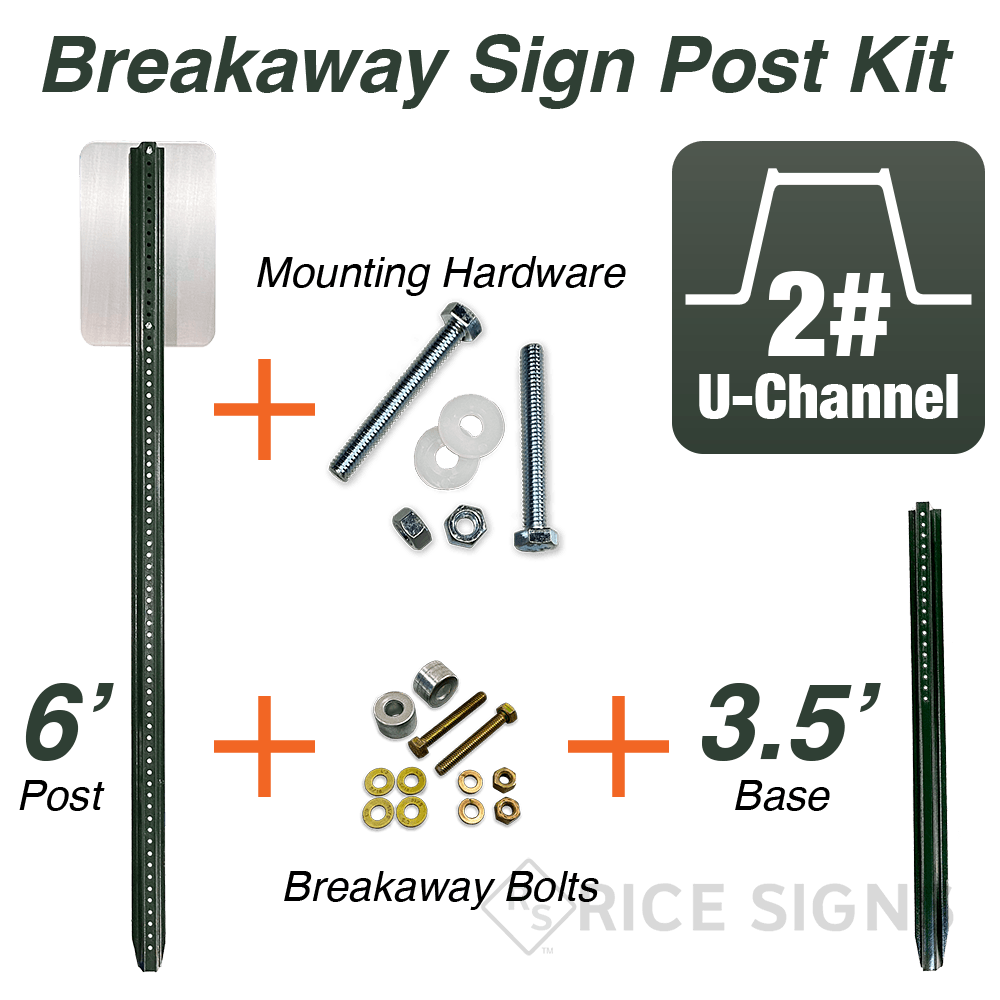 6 Ft Breakaway Post Kit - 2# Green U-Channel