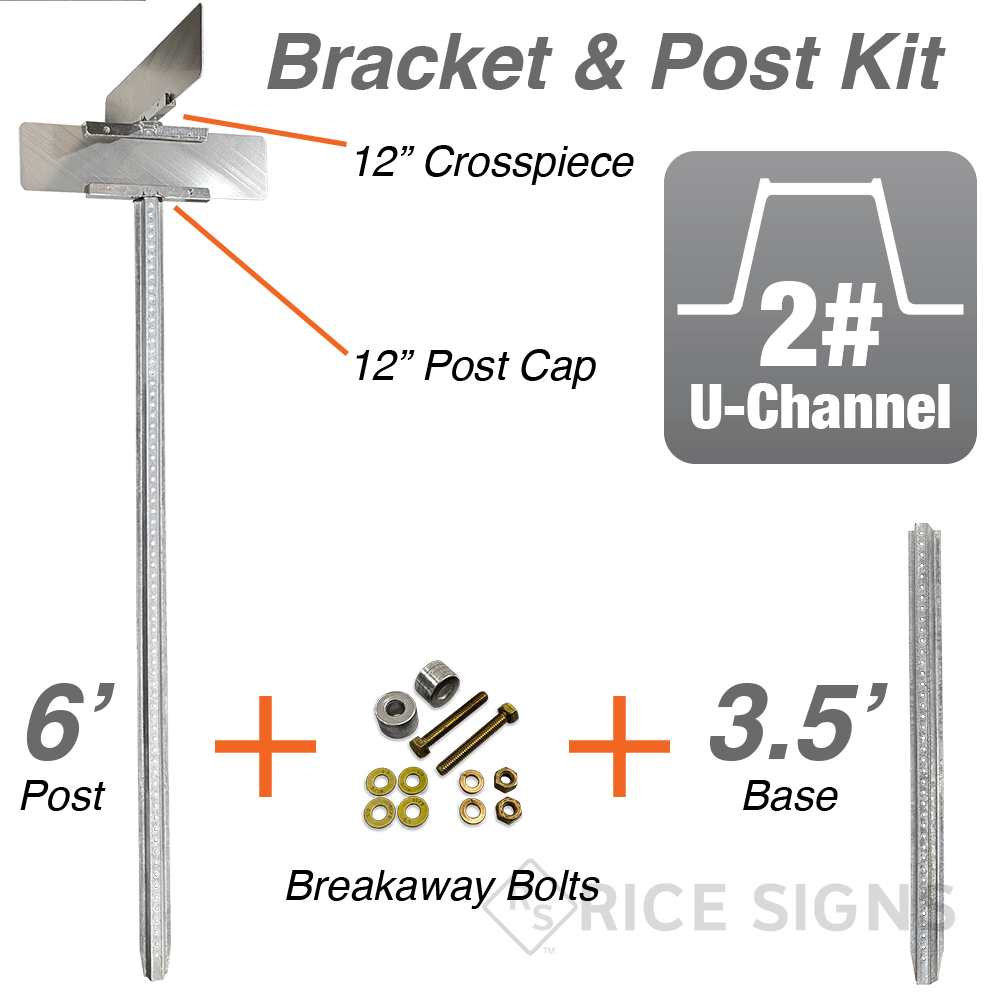 6 Ft Breakaway Post Kit with Street Name Brackets - 2# Galvanized U-Channel