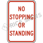 No Stopping Or Standing Sign