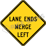 Lane Ends Merge Left Sign